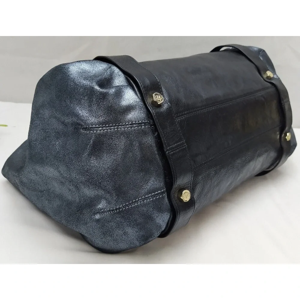 Rebecca Minkoff Colorblock Black Gray Leather Double Handle Zipper Satchel Bag